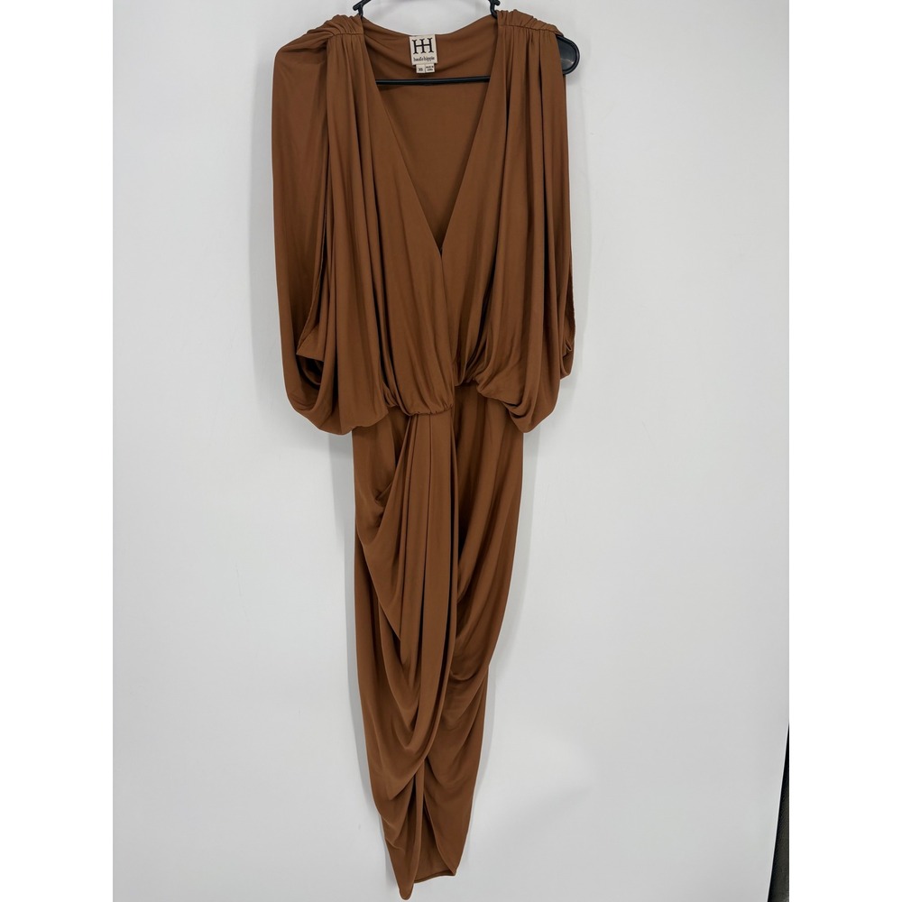Haute‎ Hippie Maxi Dress Womens XS Brown Draped V-Neck Dolman Sleeve Grecian